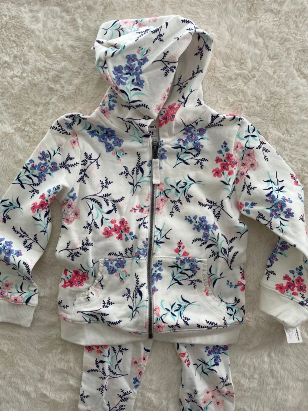SALE! NWT Carter's White Floral Zip Hoodie with Pink and Blue Flowers SIZE 3T